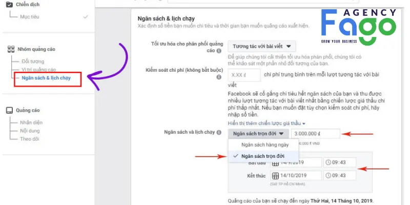 Thiết lập ngân sách và lịch trình quảng cáo