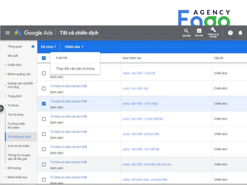 Xóa từ khóa phủ định