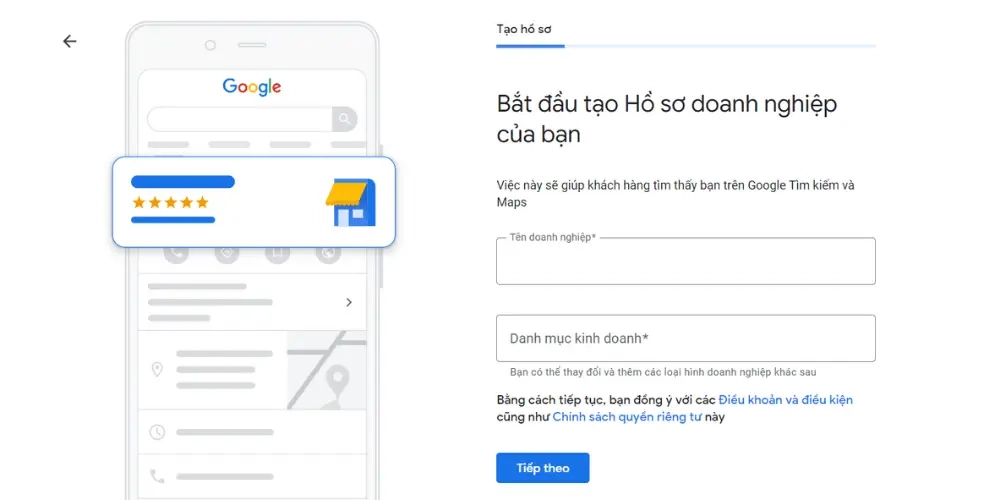Thiết lập tên và danh mục kinh doanh
