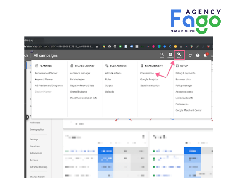 Trong mục Đo lường (Measurement), chọn Chuyển đổi (Conversions).