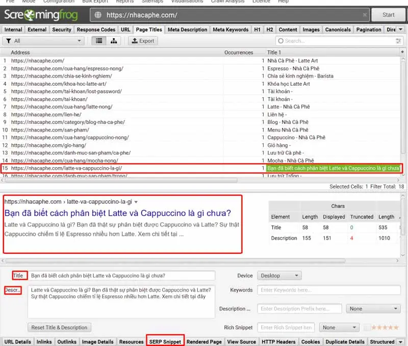 SERP Snippet hiển thị kết quả tìm kiếm SERP