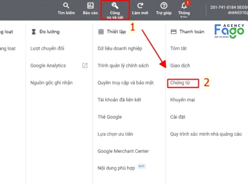Nhấp vào biểu tượng Công cụ và nhấp chọn Chứng từ (Documents)