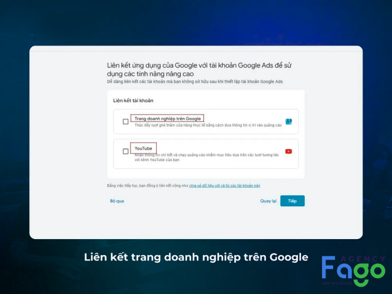 Thêm các liên kết của Trang doanh nghiệp trên Google và Youtube của doanh nghiệp