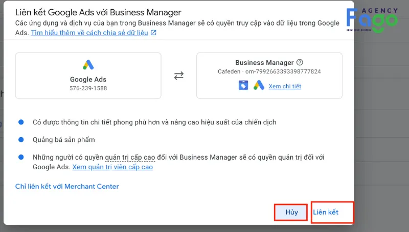 Cuối cùng, tuỳ chọn liên kết Google Ads với Business Manager hoặc không
