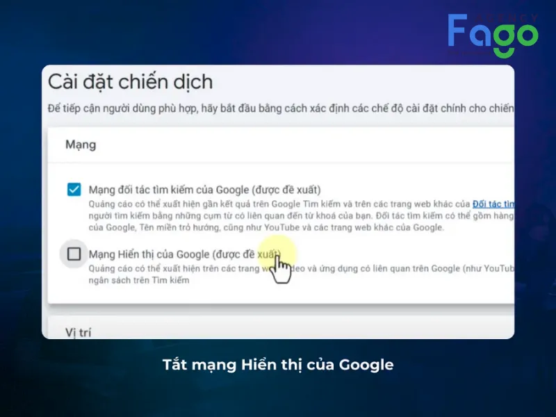 Tắt mạng hiển thị của Google