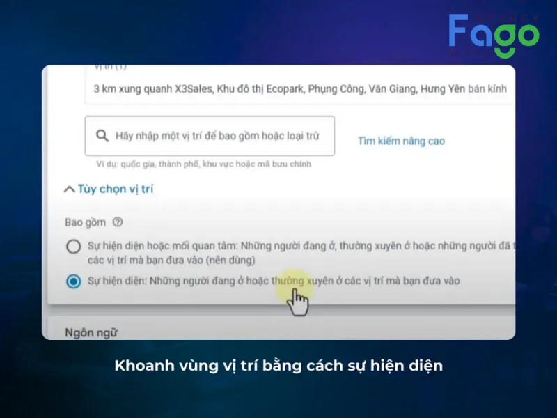 Khoanh vùng vị trí bằng sự hiện diện