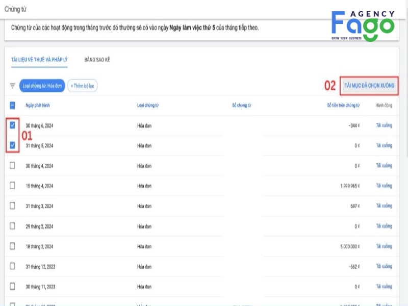 Tìm và chọn Hóa đơn thuế