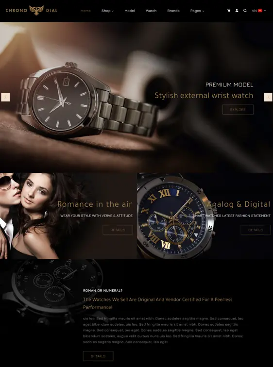 mẫu thiết kế website bán đồng hồ
