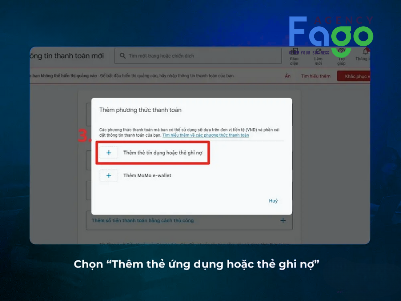 Chọn Thẻ tín dụng hoặc thẻ ghi nợ